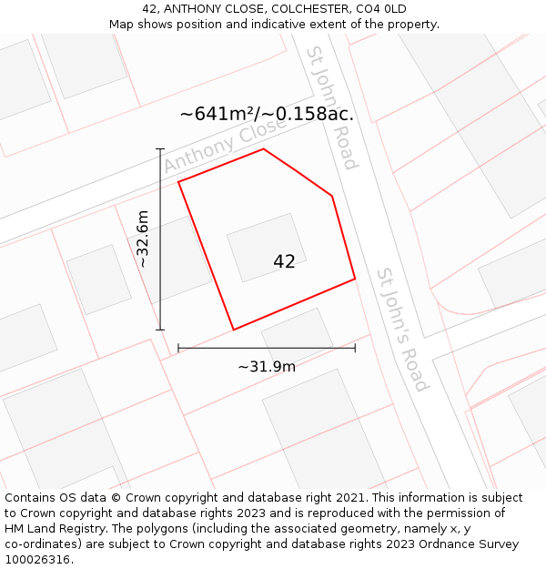 42, ANTHONY CLOSE, COLCHESTER, CO4 0LD: Plot and title map