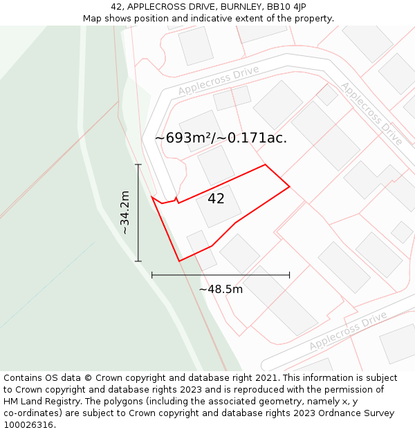 42, APPLECROSS DRIVE, BURNLEY, BB10 4JP: Plot and title map