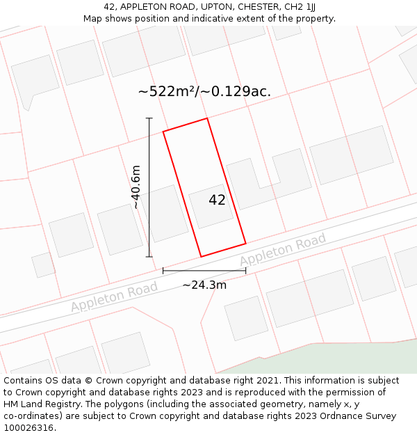 42, APPLETON ROAD, UPTON, CHESTER, CH2 1JJ: Plot and title map