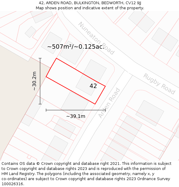 42, ARDEN ROAD, BULKINGTON, BEDWORTH, CV12 9JJ: Plot and title map