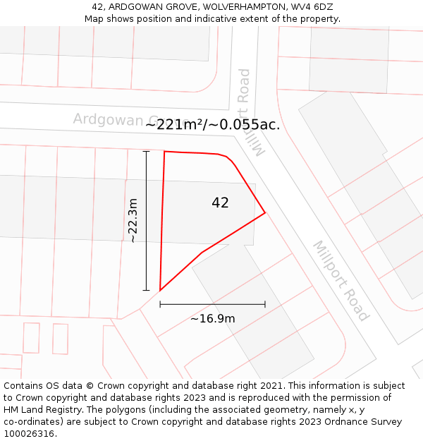 42, ARDGOWAN GROVE, WOLVERHAMPTON, WV4 6DZ: Plot and title map