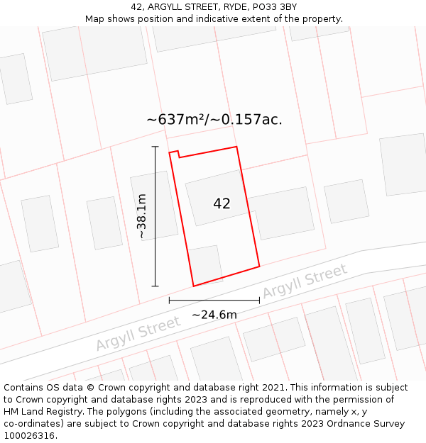42, ARGYLL STREET, RYDE, PO33 3BY: Plot and title map