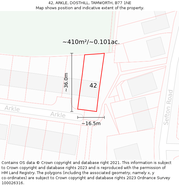 42, ARKLE, DOSTHILL, TAMWORTH, B77 1NE: Plot and title map