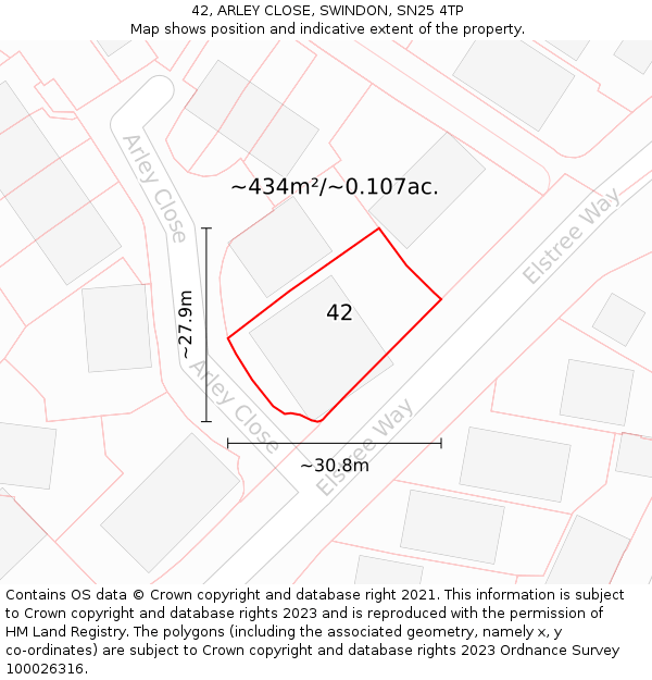 42, ARLEY CLOSE, SWINDON, SN25 4TP: Plot and title map
