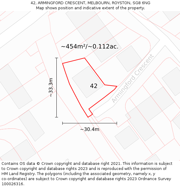 42, ARMINGFORD CRESCENT, MELBOURN, ROYSTON, SG8 6NG: Plot and title map