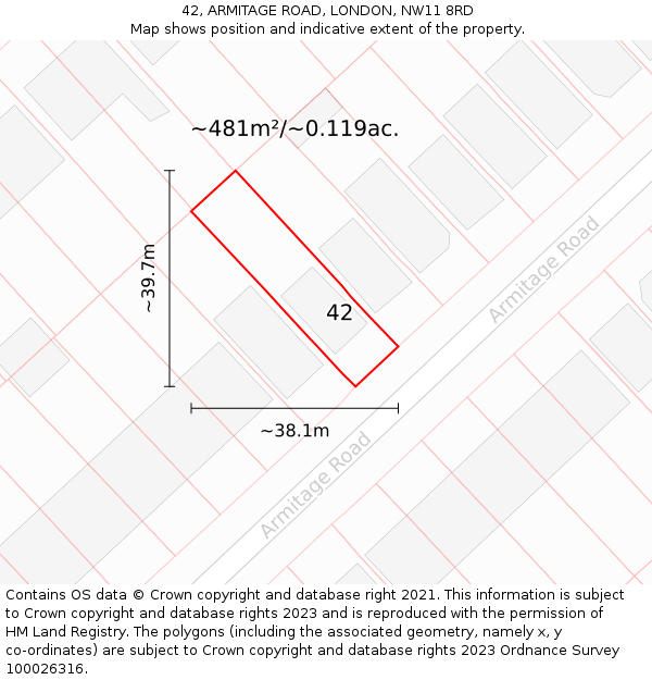 42, ARMITAGE ROAD, LONDON, NW11 8RD: Plot and title map