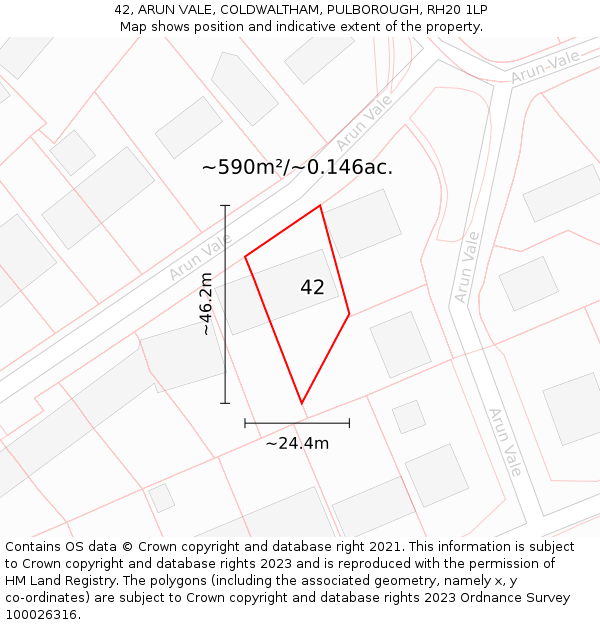 42, ARUN VALE, COLDWALTHAM, PULBOROUGH, RH20 1LP: Plot and title map