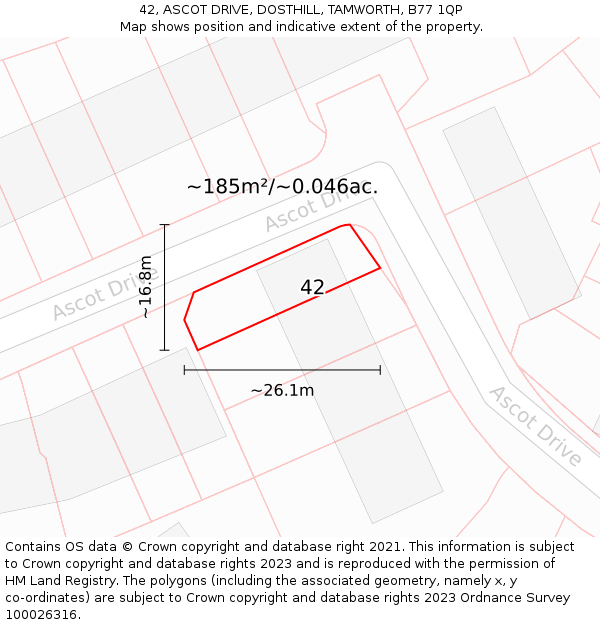 42, ASCOT DRIVE, DOSTHILL, TAMWORTH, B77 1QP: Plot and title map