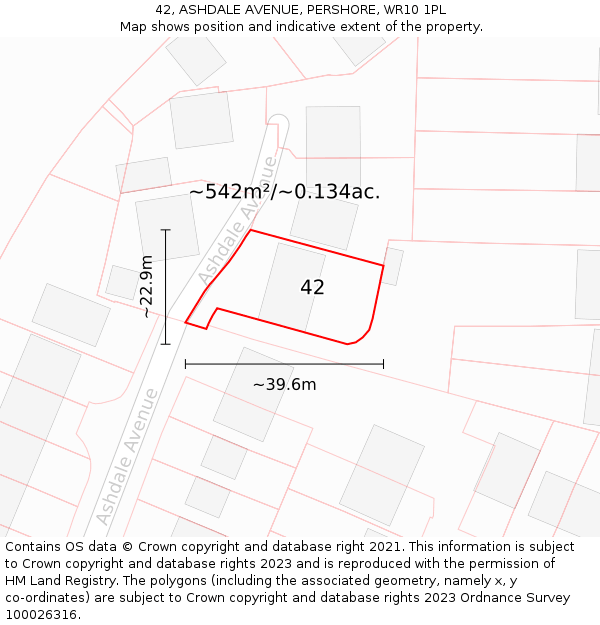 42, ASHDALE AVENUE, PERSHORE, WR10 1PL: Plot and title map