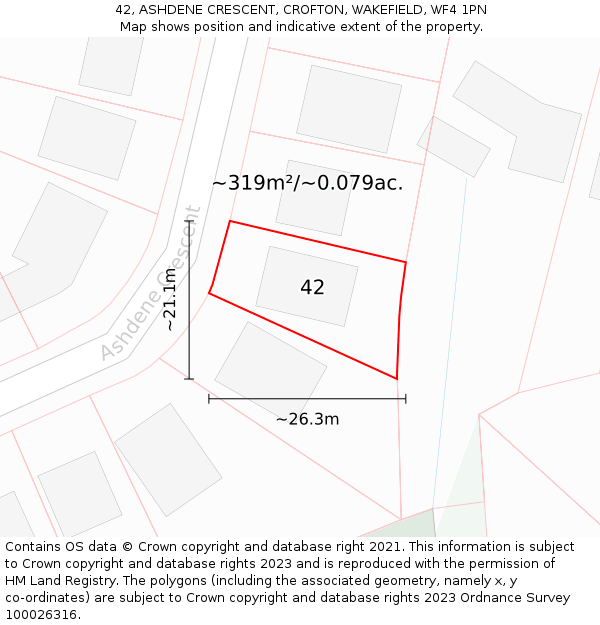 42, ASHDENE CRESCENT, CROFTON, WAKEFIELD, WF4 1PN: Plot and title map