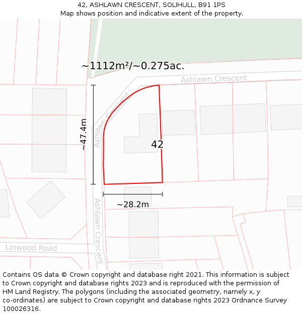 42, ASHLAWN CRESCENT, SOLIHULL, B91 1PS: Plot and title map