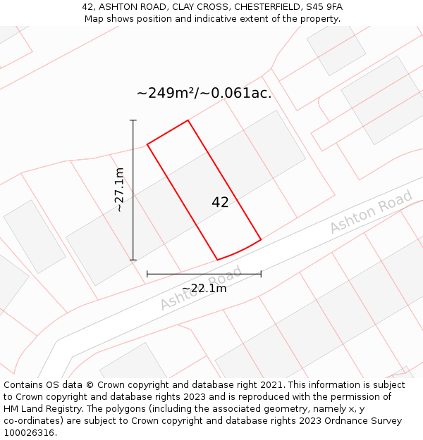 42, ASHTON ROAD, CLAY CROSS, CHESTERFIELD, S45 9FA: Plot and title map