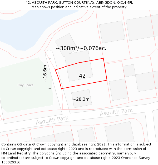 42, ASQUITH PARK, SUTTON COURTENAY, ABINGDON, OX14 4FL: Plot and title map