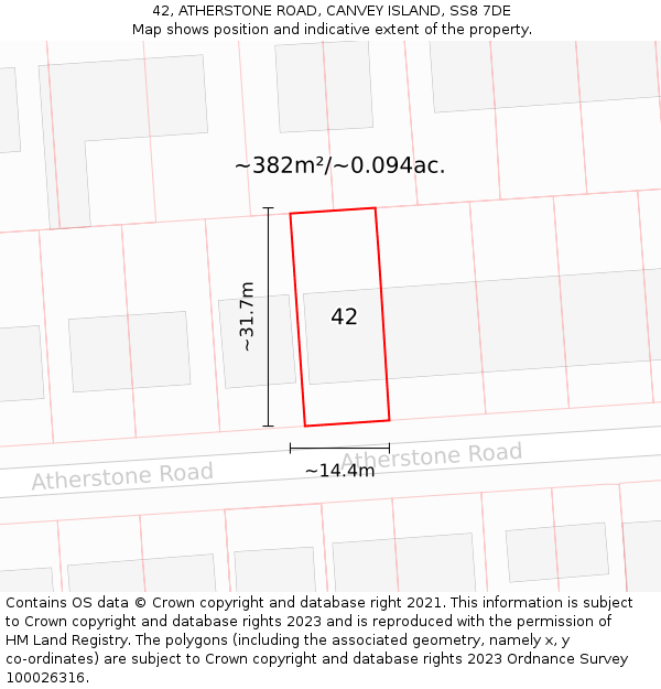 42, ATHERSTONE ROAD, CANVEY ISLAND, SS8 7DE: Plot and title map