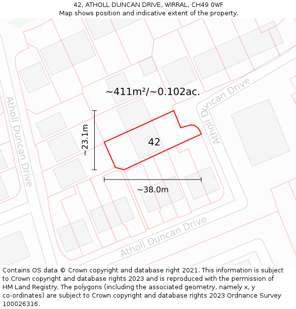 42, ATHOLL DUNCAN DRIVE, WIRRAL, CH49 0WF: Plot and title map