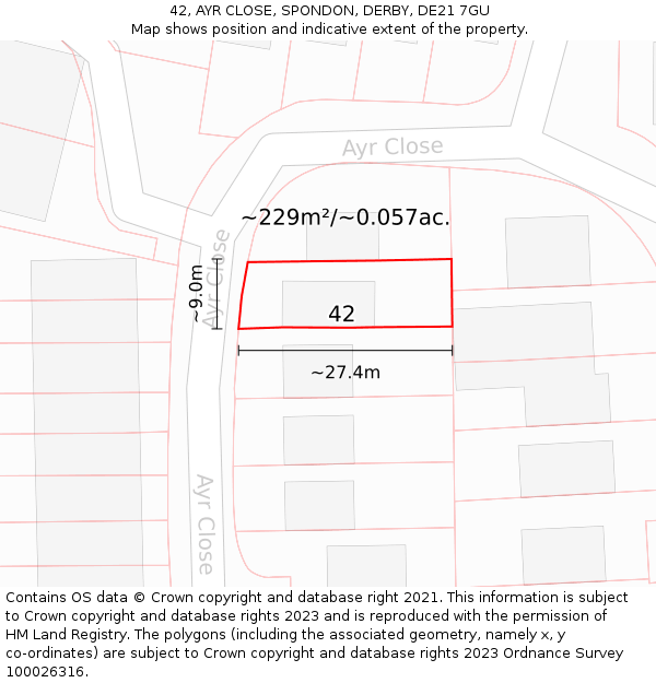 42, AYR CLOSE, SPONDON, DERBY, DE21 7GU: Plot and title map