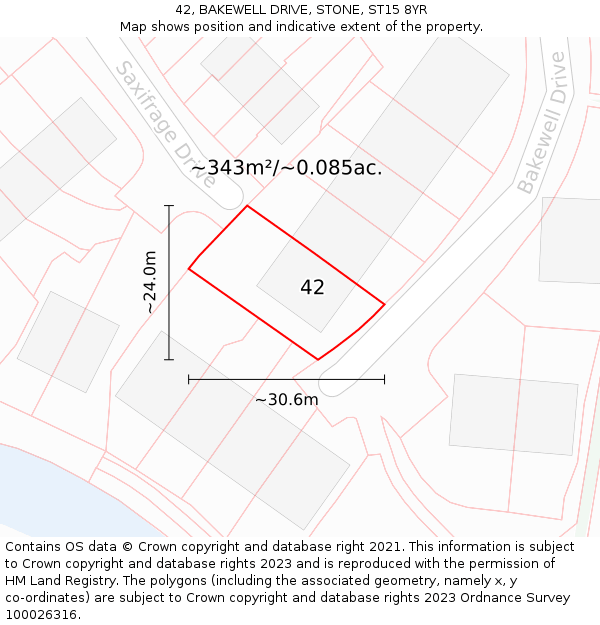 42, BAKEWELL DRIVE, STONE, ST15 8YR: Plot and title map