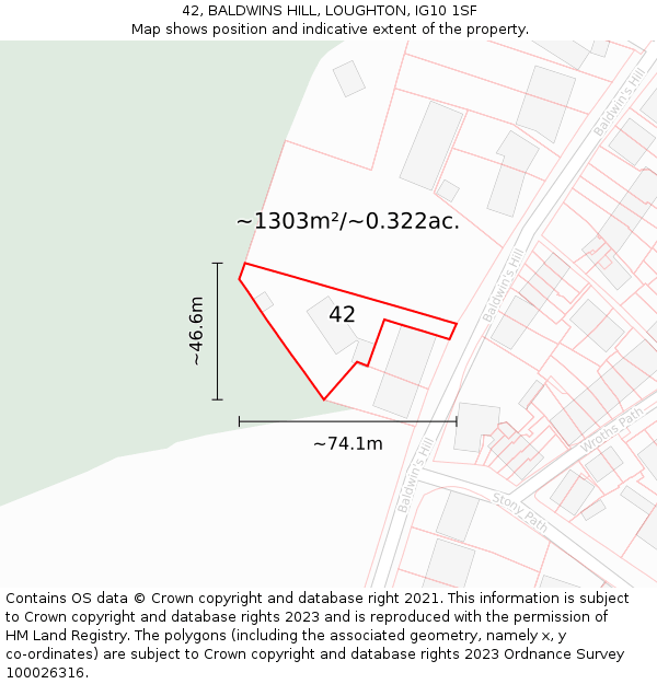42, BALDWINS HILL, LOUGHTON, IG10 1SF: Plot and title map