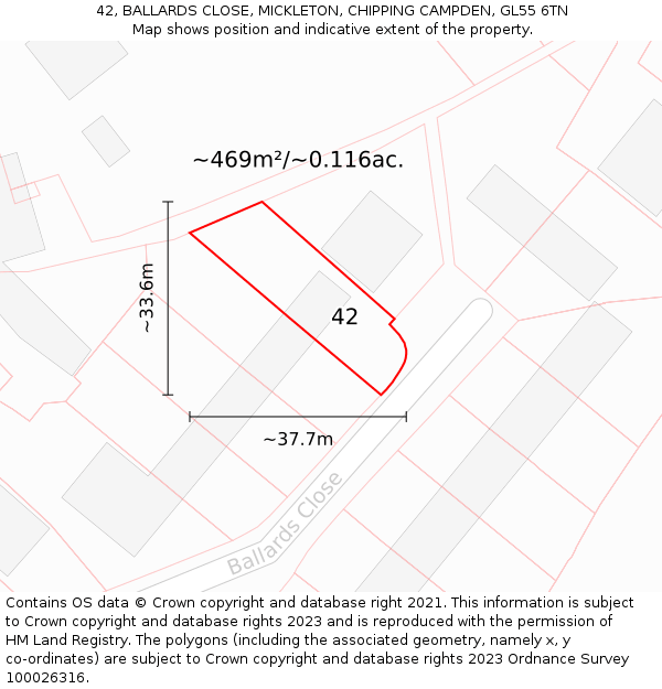 42, BALLARDS CLOSE, MICKLETON, CHIPPING CAMPDEN, GL55 6TN: Plot and title map