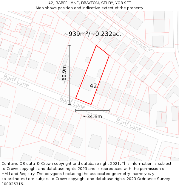 42, BARFF LANE, BRAYTON, SELBY, YO8 9ET: Plot and title map