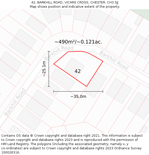 42, BARKHILL ROAD, VICARS CROSS, CHESTER, CH3 5JJ: Plot and title map