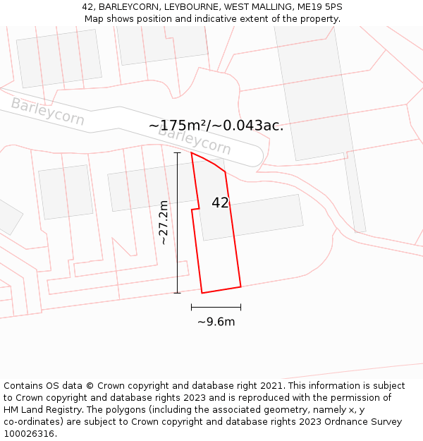 42, BARLEYCORN, LEYBOURNE, WEST MALLING, ME19 5PS: Plot and title map
