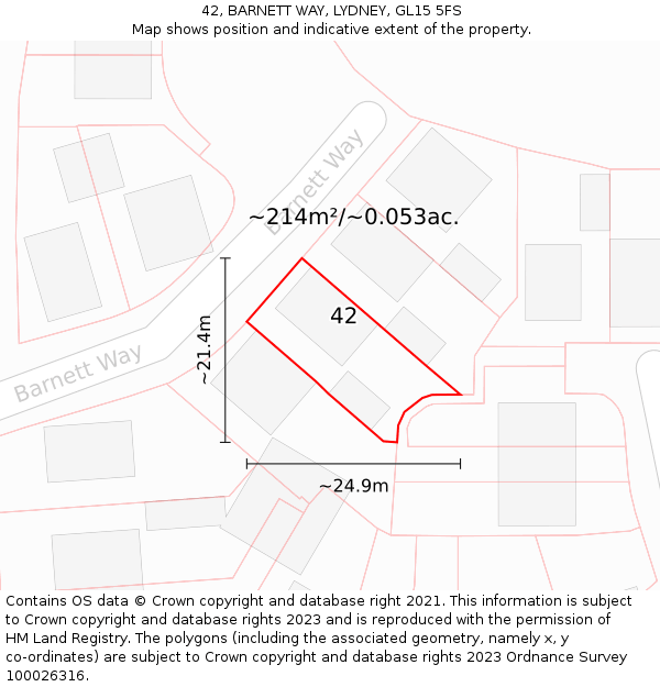 42, BARNETT WAY, LYDNEY, GL15 5FS: Plot and title map