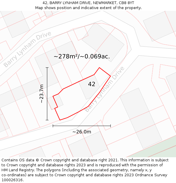 42, BARRY LYNHAM DRIVE, NEWMARKET, CB8 8YT: Plot and title map