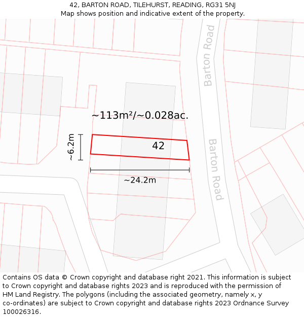 42, BARTON ROAD, TILEHURST, READING, RG31 5NJ: Plot and title map