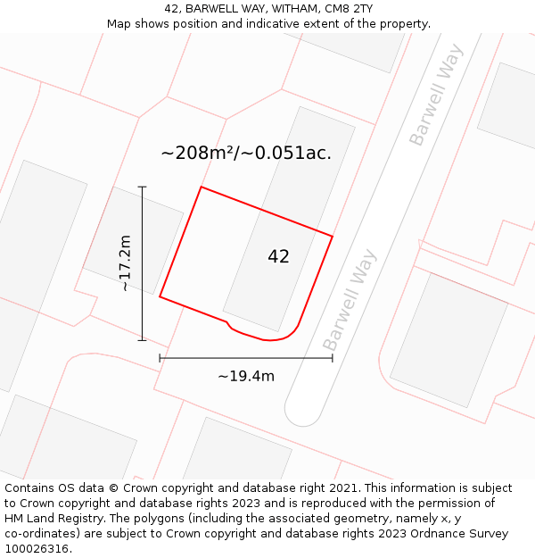42, BARWELL WAY, WITHAM, CM8 2TY: Plot and title map
