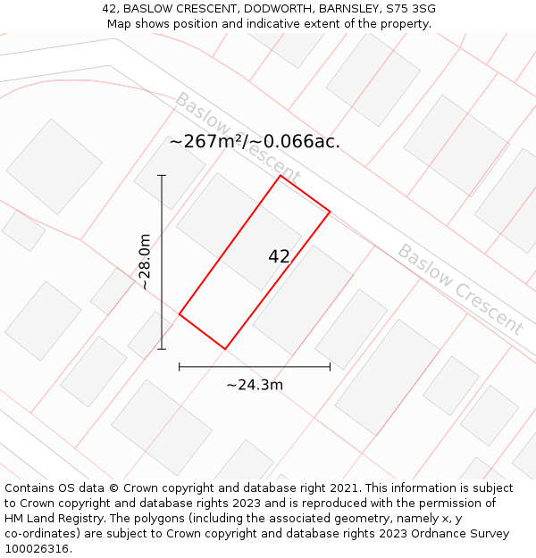 42, BASLOW CRESCENT, DODWORTH, BARNSLEY, S75 3SG: Plot and title map