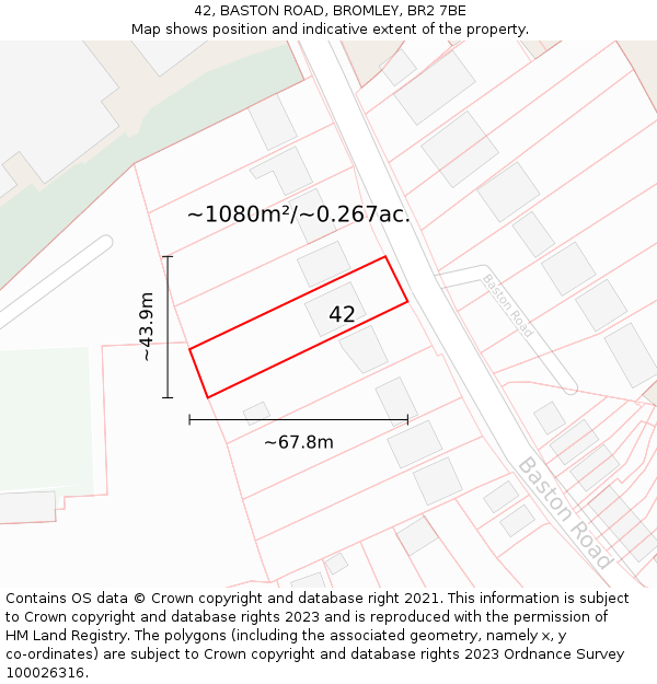 42, BASTON ROAD, BROMLEY, BR2 7BE: Plot and title map