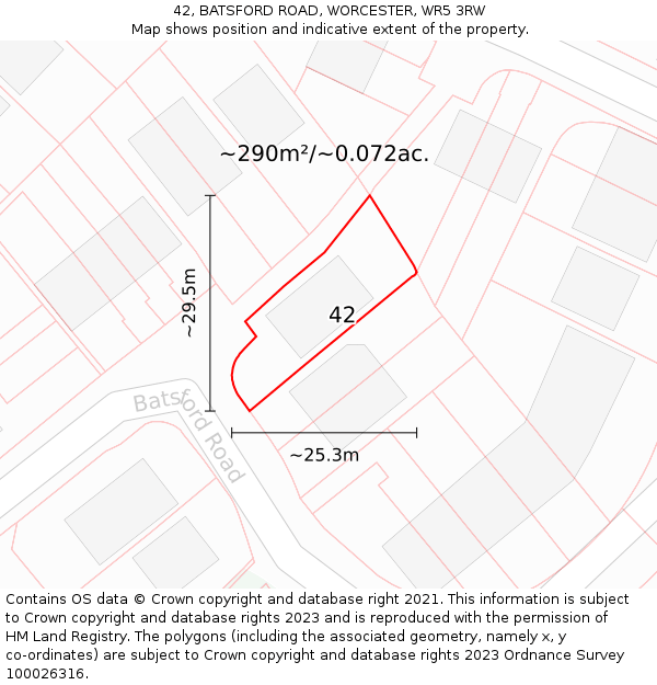 42, BATSFORD ROAD, WORCESTER, WR5 3RW: Plot and title map