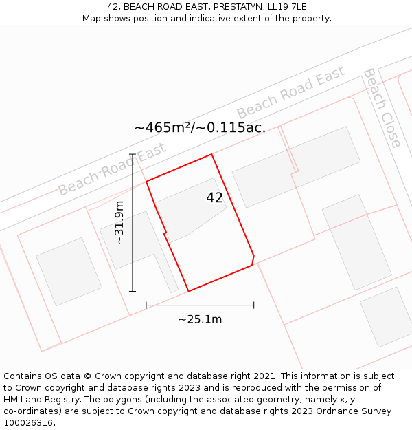 42, BEACH ROAD EAST, PRESTATYN, LL19 7LE: Plot and title map