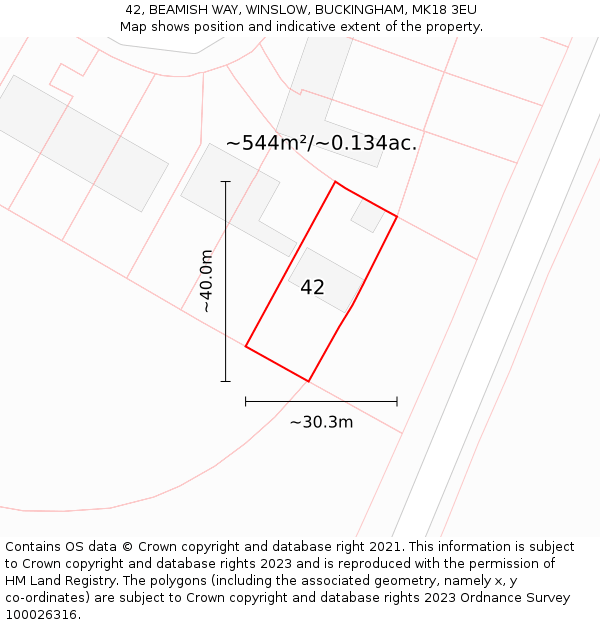 42, BEAMISH WAY, WINSLOW, BUCKINGHAM, MK18 3EU: Plot and title map