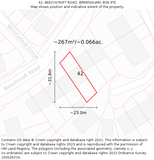 42, BEECHCROFT ROAD, BIRMINGHAM, B36 9TE: Plot and title map