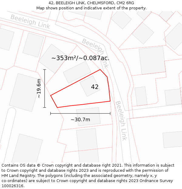 42, BEELEIGH LINK, CHELMSFORD, CM2 6RG: Plot and title map