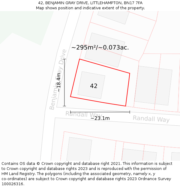 42, BENJAMIN GRAY DRIVE, LITTLEHAMPTON, BN17 7FA: Plot and title map