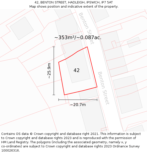 42, BENTON STREET, HADLEIGH, IPSWICH, IP7 5AT: Plot and title map