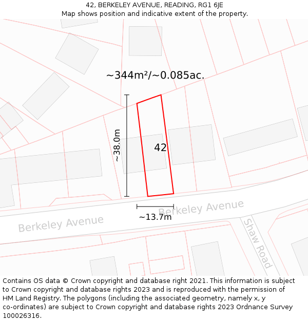 42, BERKELEY AVENUE, READING, RG1 6JE: Plot and title map