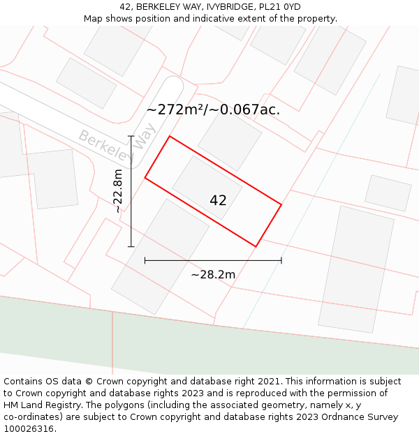 42, BERKELEY WAY, IVYBRIDGE, PL21 0YD: Plot and title map