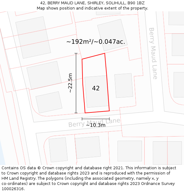 42, BERRY MAUD LANE, SHIRLEY, SOLIHULL, B90 1BZ: Plot and title map