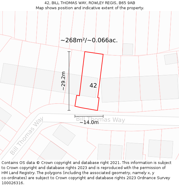 42, BILL THOMAS WAY, ROWLEY REGIS, B65 9AB: Plot and title map