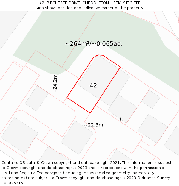 42, BIRCHTREE DRIVE, CHEDDLETON, LEEK, ST13 7FE: Plot and title map