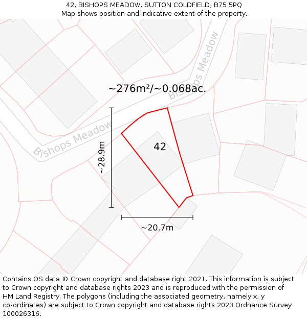 42, BISHOPS MEADOW, SUTTON COLDFIELD, B75 5PQ: Plot and title map