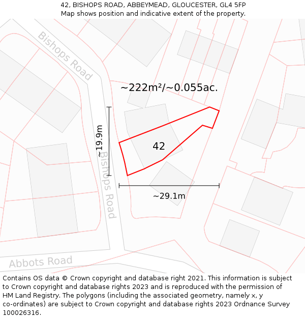 42, BISHOPS ROAD, ABBEYMEAD, GLOUCESTER, GL4 5FP: Plot and title map