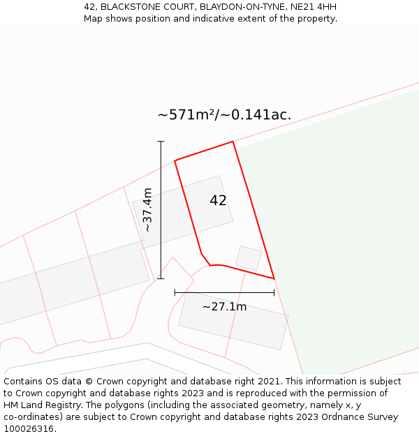 42, BLACKSTONE COURT, BLAYDON-ON-TYNE, NE21 4HH: Plot and title map