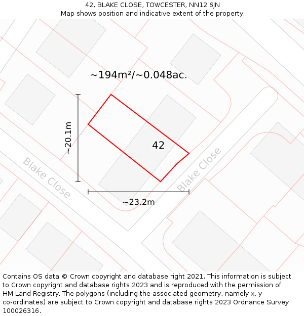 42, BLAKE CLOSE, TOWCESTER, NN12 6JN: Plot and title map