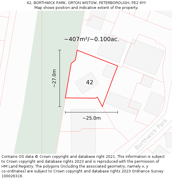 42, BORTHWICK PARK, ORTON WISTOW, PETERBOROUGH, PE2 6YY: Plot and title map