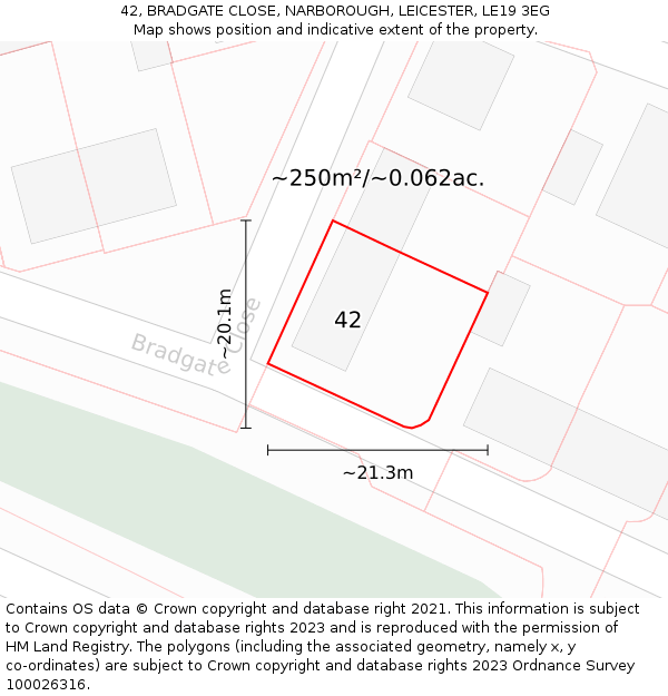 42, BRADGATE CLOSE, NARBOROUGH, LEICESTER, LE19 3EG: Plot and title map